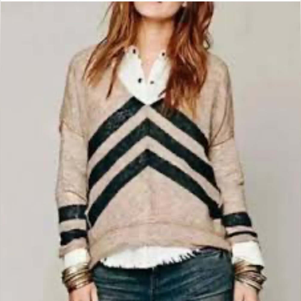 Free People Sweater Striped Tan and Black